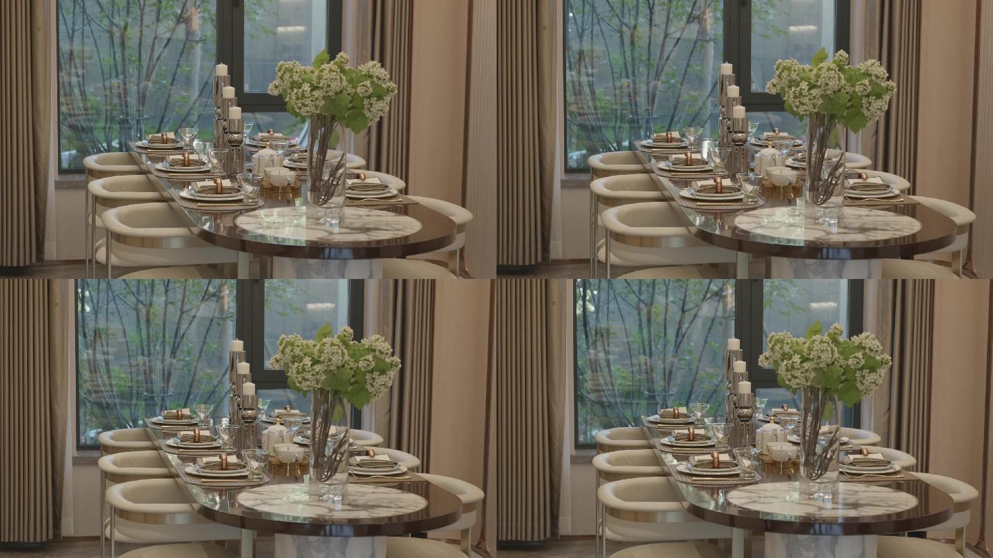 高端房地产样板房餐厅桌摆设实拍