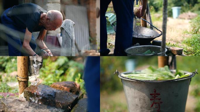 农村孤寡老人独居生活洗锅洗菜4k视频素材