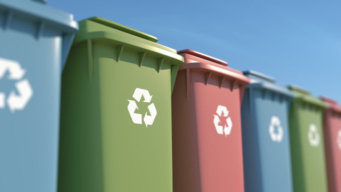 环保彩色垃圾桶污染动画-动态图像