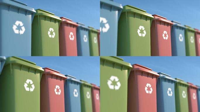 环保彩色垃圾桶污染动画-动态图像
