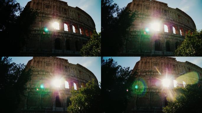 太阳光穿过罗马著名竞技场的拱门
