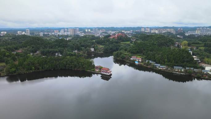 4k航拍白塔禅院赤城湖 文化旅游目的地