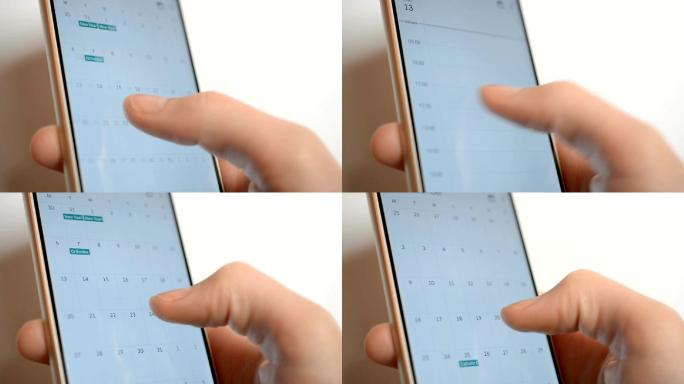 男子在移动设备上使用日历应用特写