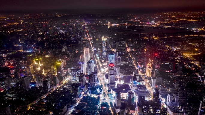 南京主城区新街口夜景航拍延时