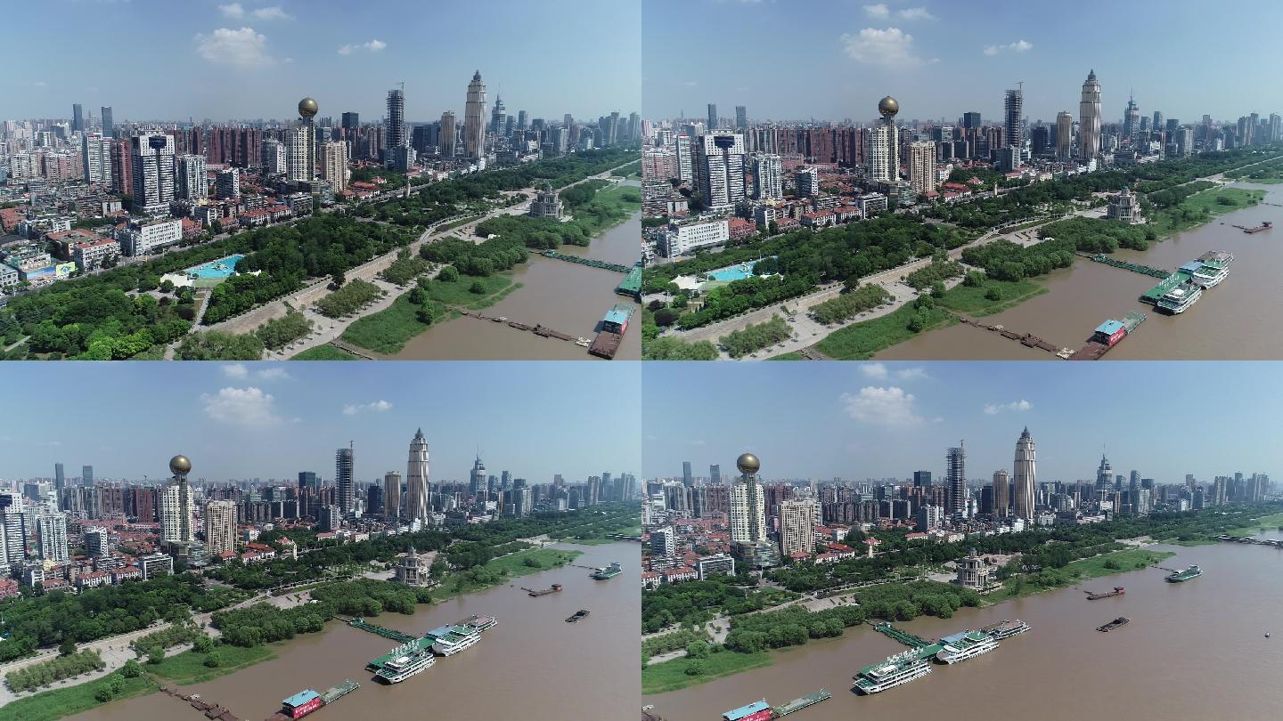 长江边城市环境以及建筑大楼航拍空镜远景