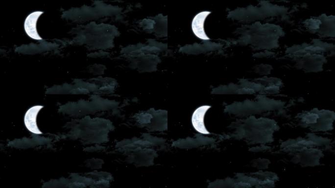 4K夜黑风高夜色笼罩月夜星空视频循环背景