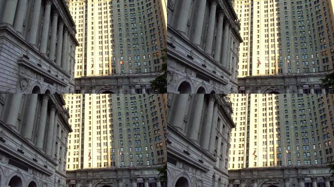 纽约市曼哈顿街经典摩天大楼无人驾驶飞机拍摄