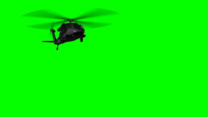 军用直升机在绿色屏幕上飞行