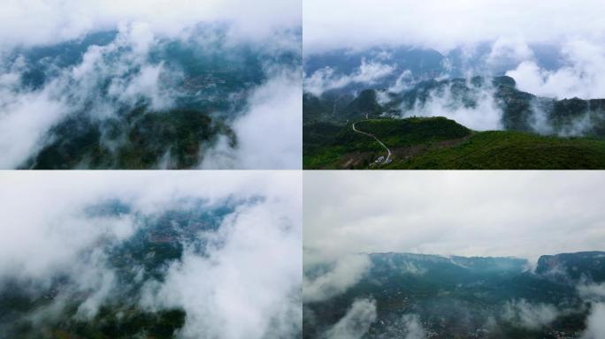 航拍山间云雾缭绕生态自然绿水青山大好河山