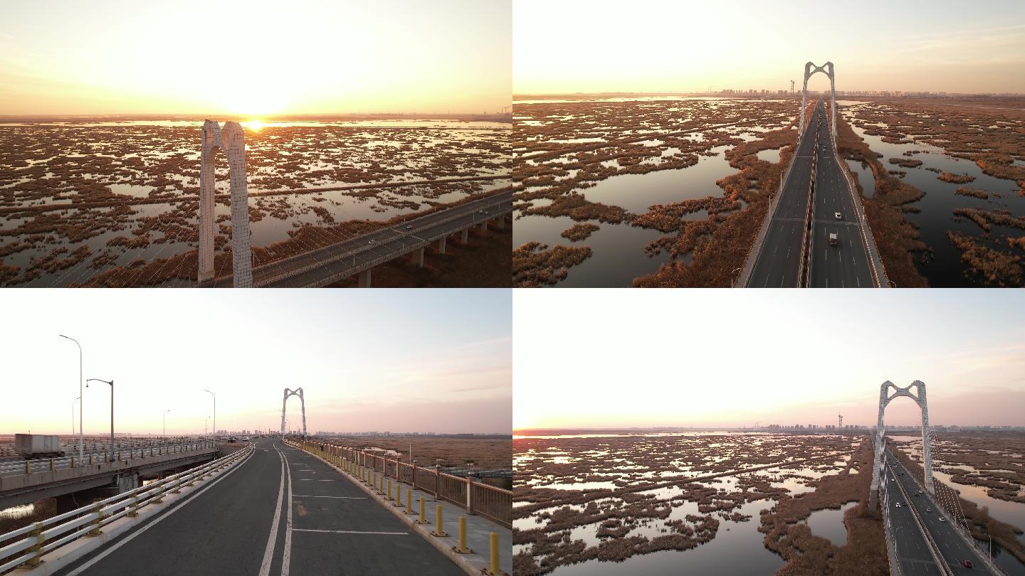 大庆湿地桥黄昏