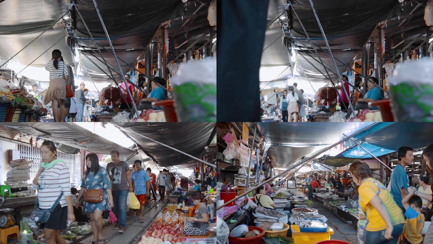 泰国旅游视频泰国商业街农贸市场