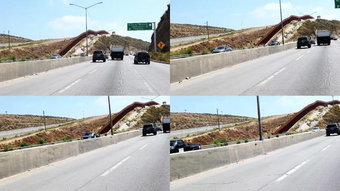 墨西哥提华纳高速公路国际边界墙附近