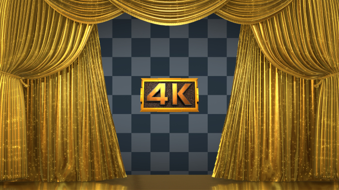 【4K】舞台幕布揭幕-闪光金色