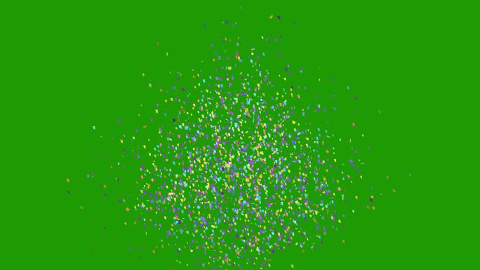 绿色屏幕上五彩纸屑爆炸。假日或派对背景