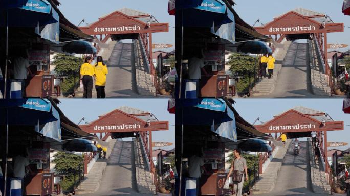 泰国旅游视频泰国水上市场门牌小桥市民