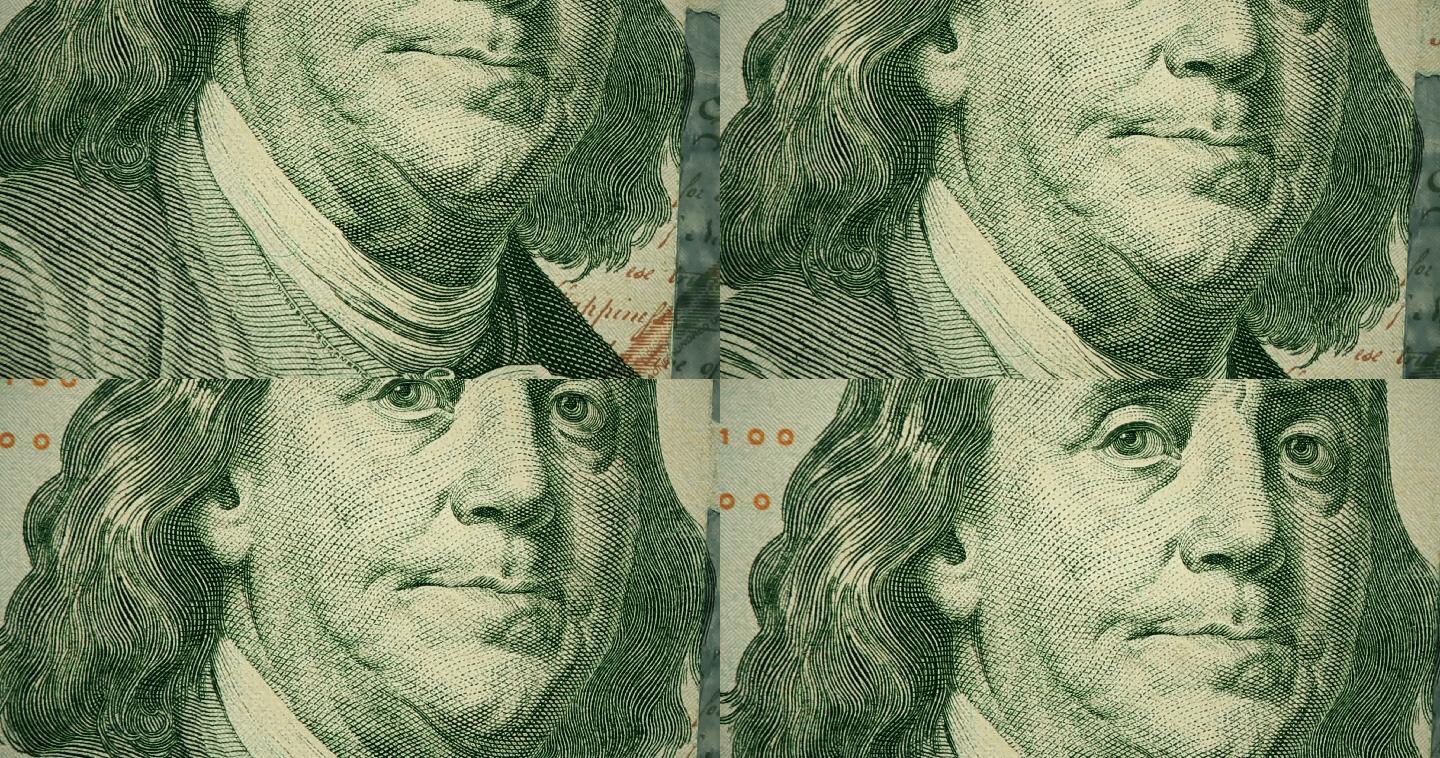 100美元钞票上的本杰明·富兰克林画像