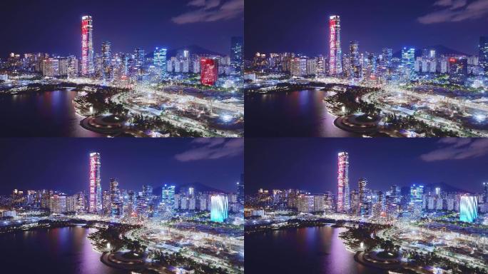 航拍深圳后海城市夜景