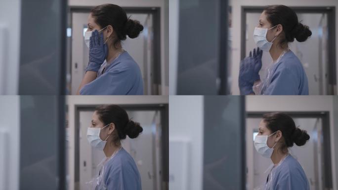 护士在使用口罩。实拍视频国外门诊实拍