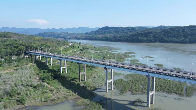 航拍广阳岛桥梁空镜头