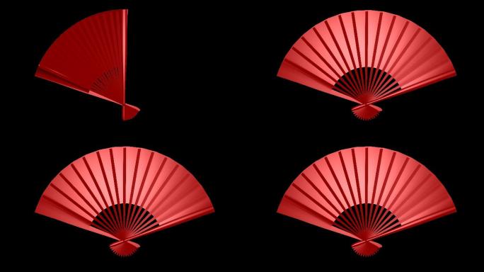 4K红色中国风扇面打开