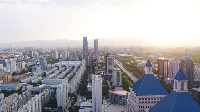 银川城市早晨 超广角楼群航拍合集