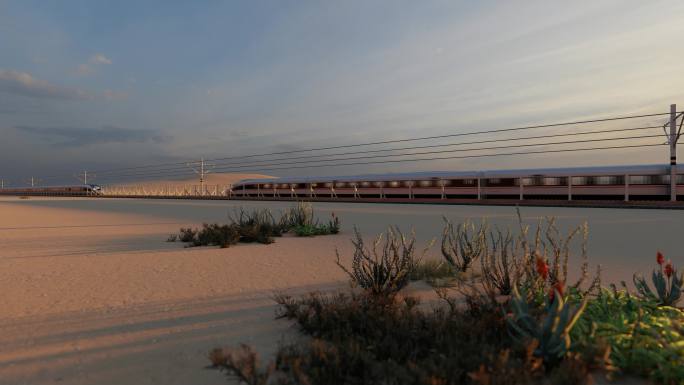 高铁复兴号驶过戈壁沙漠