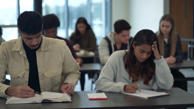 在课堂上学习的年轻成人学生。