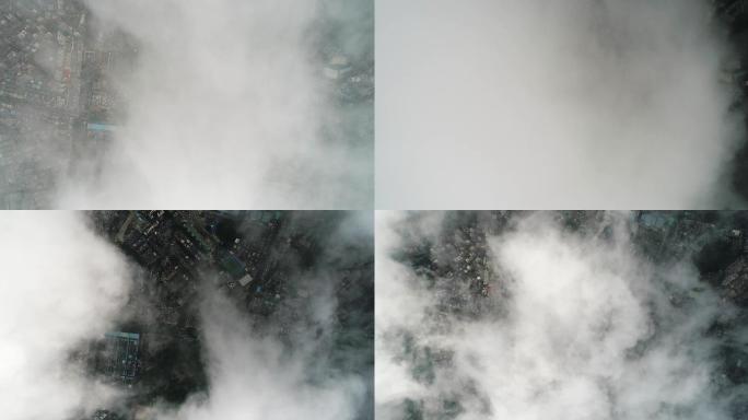 【正版原创】4k航拍鸟瞰城市云雾飘绕