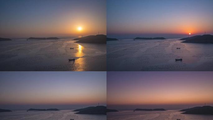 舟山绿华山海岛日落延时摄影日转夜海上