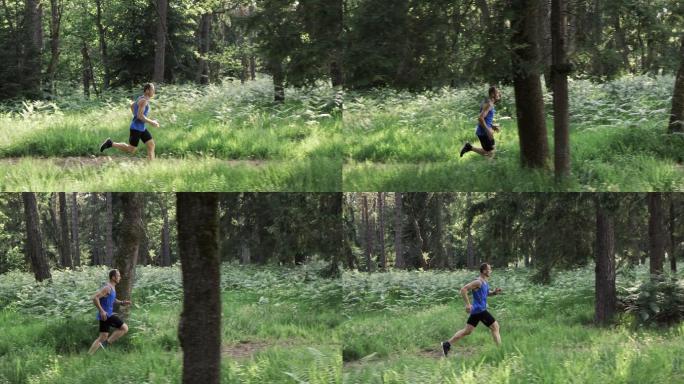 在森林中跑步的男人