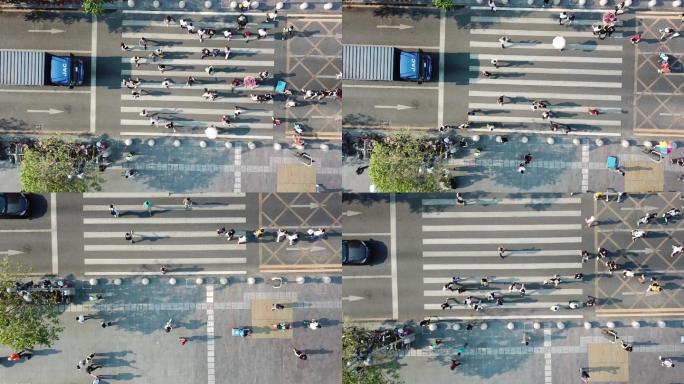 4K航拍人群过马路