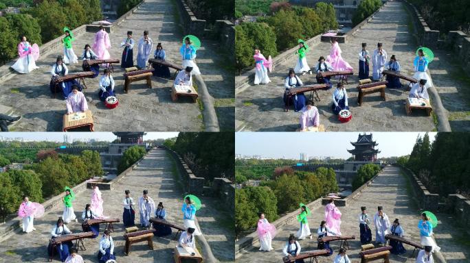 襄阳古城城墙上开展古筝演奏传统文化活动