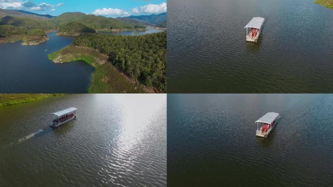 泰国旅游视频湖面上前行的泰国游船