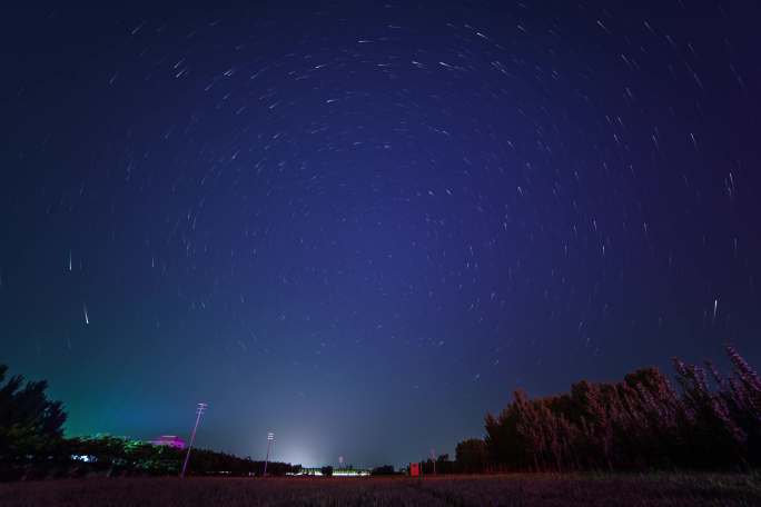 星轨拖尾 麦田 星空 夜晚