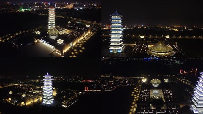 扬州大运河博物馆夜景航拍2021