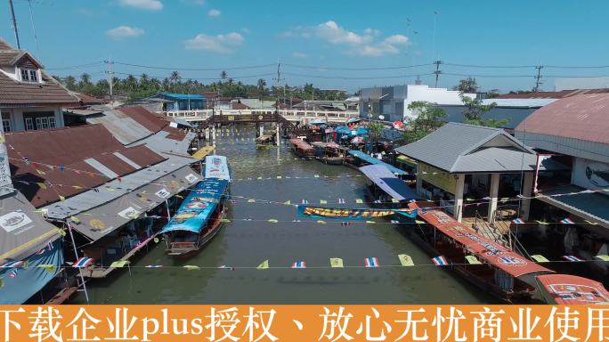 泰国旅游视频泰国水上交易市场全景