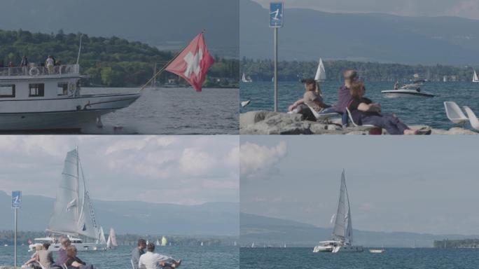 原创高清实拍瑞士日内瓦湖湖畔美景