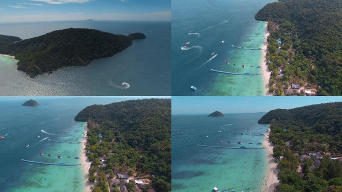 泰国旅游视频泰国普吉岛蓝色海面游艇游客
