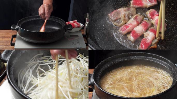 中国特色家常菜肥牛豆芽汤烹饪过程