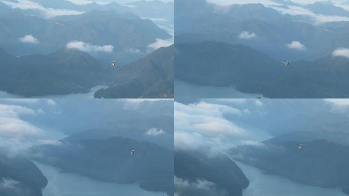 航拍 直升机航拍 直升机 湖泊航拍