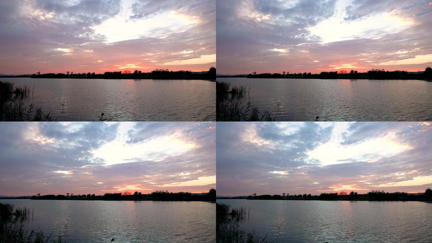 湖面水面清晨天空云彩延时摄影