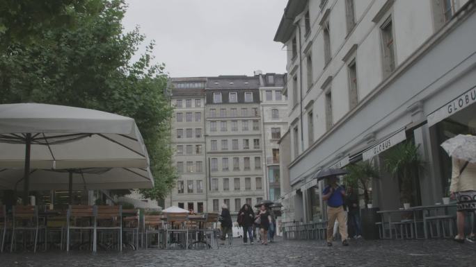 原创高清实拍雨后的瑞士街头街景
