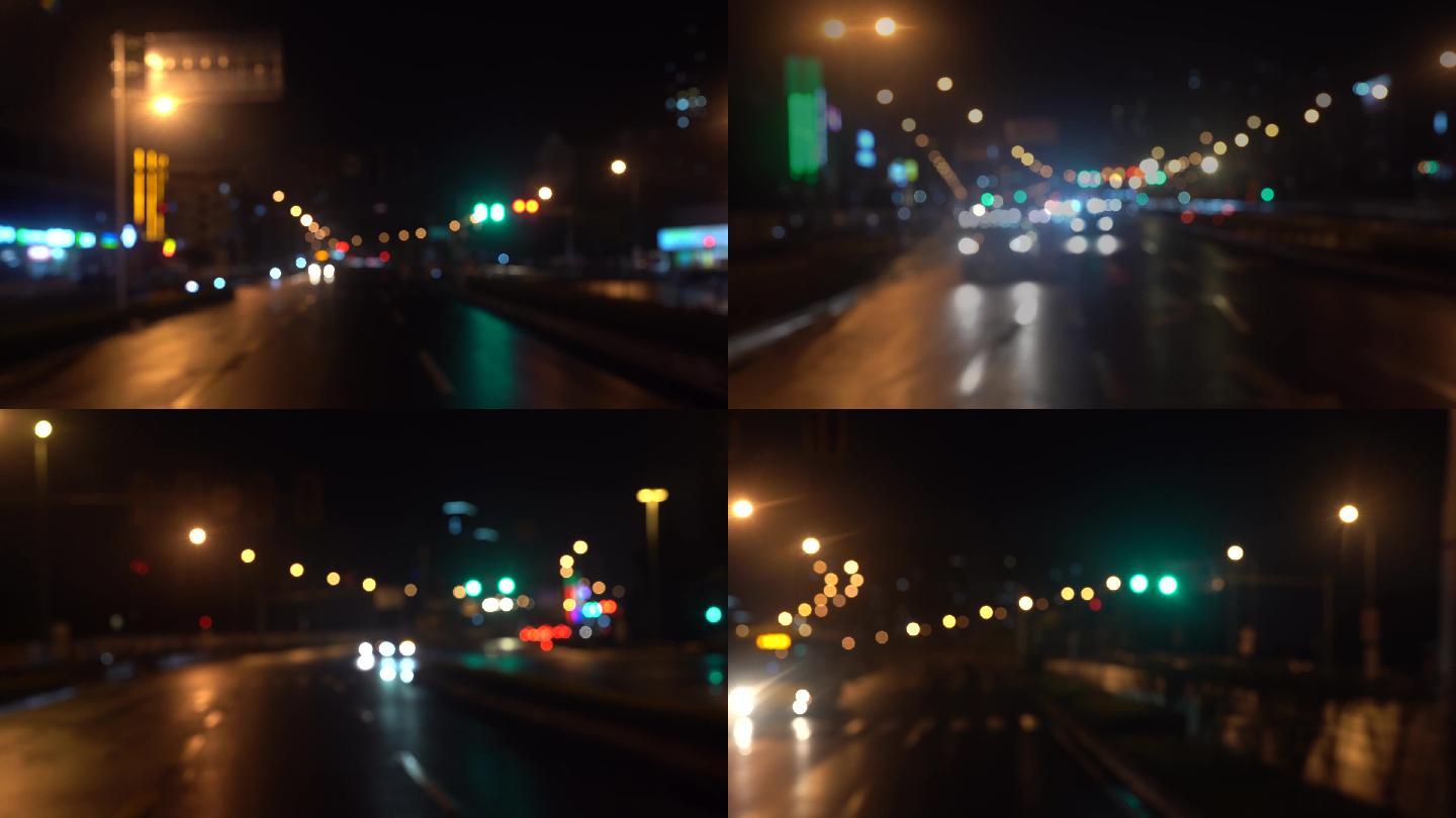 车窗外的夜景灯光 路灯 车辆行驶绿幕素材