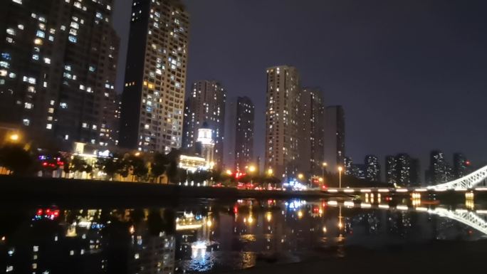 灯光夜景倒影桥光影