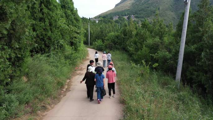 4K航拍大学生在农村考察学习