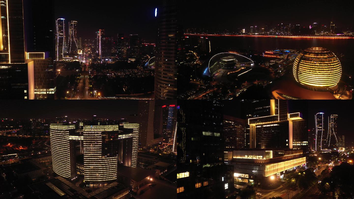 杭州夜景航拍4K