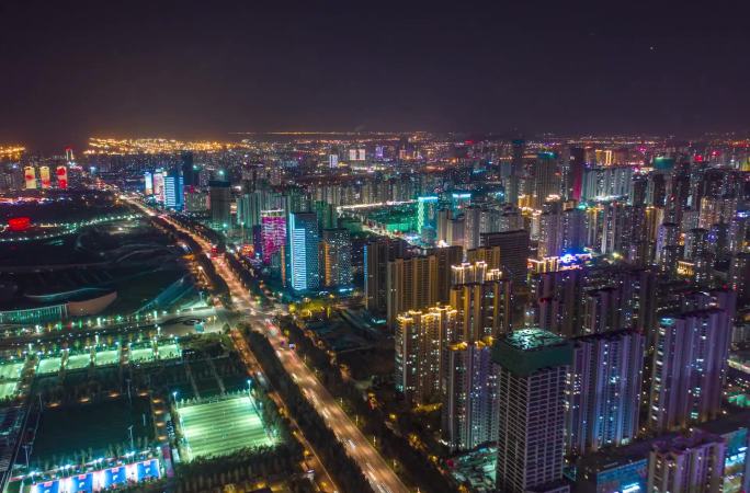 日照青岛路上空延时夜景