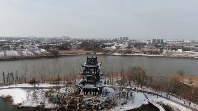 扬州市江都区三河六岸源头公园雪景航拍