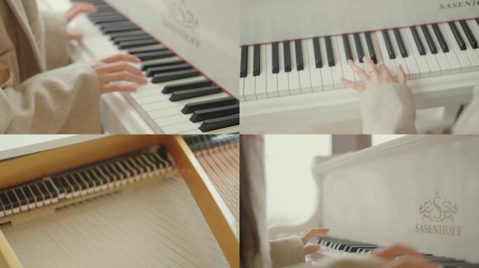 弹钢琴 女生弹钢琴手部特写