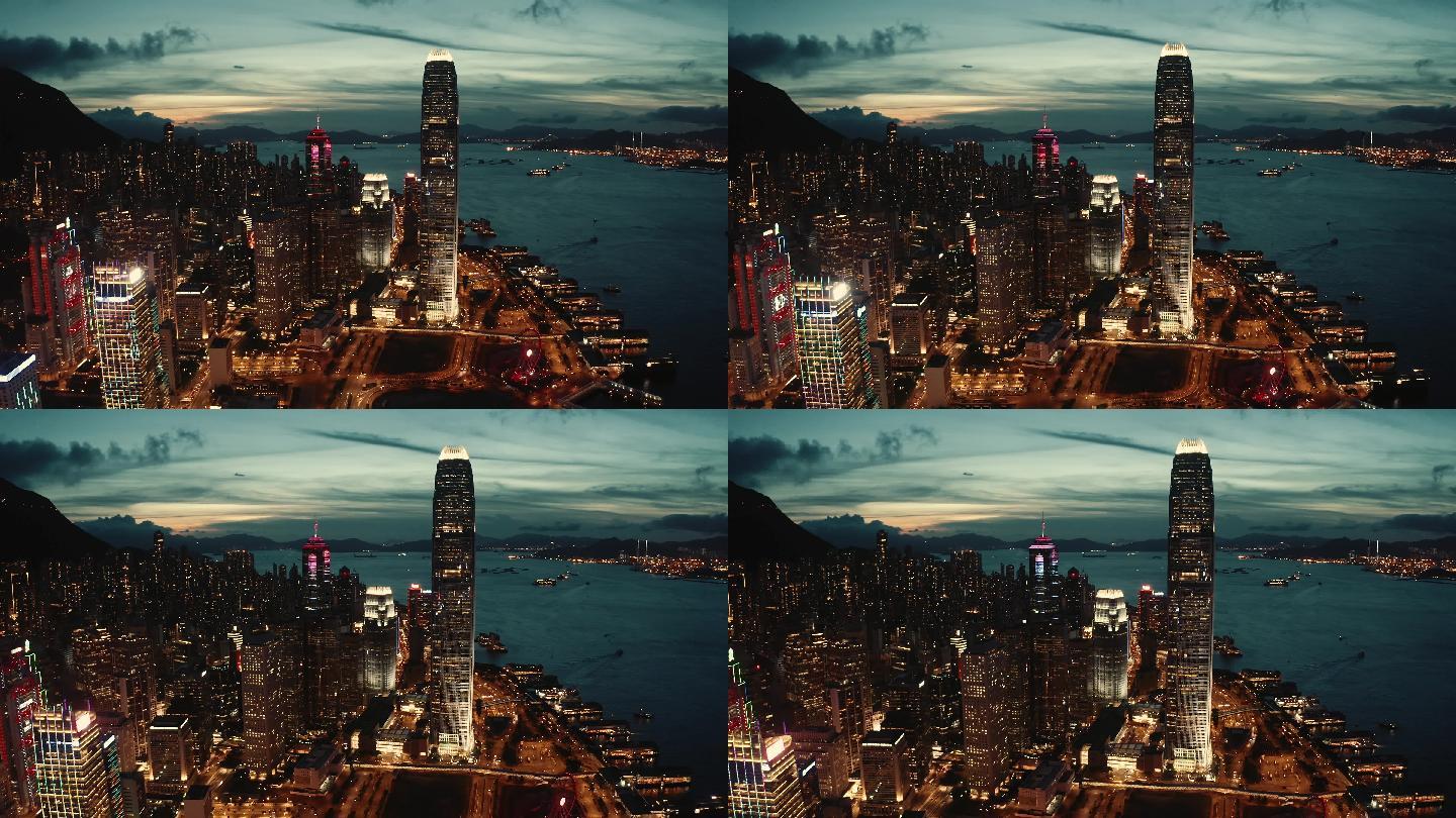 香港城市夜景繁华都市航拍地标大景大楼